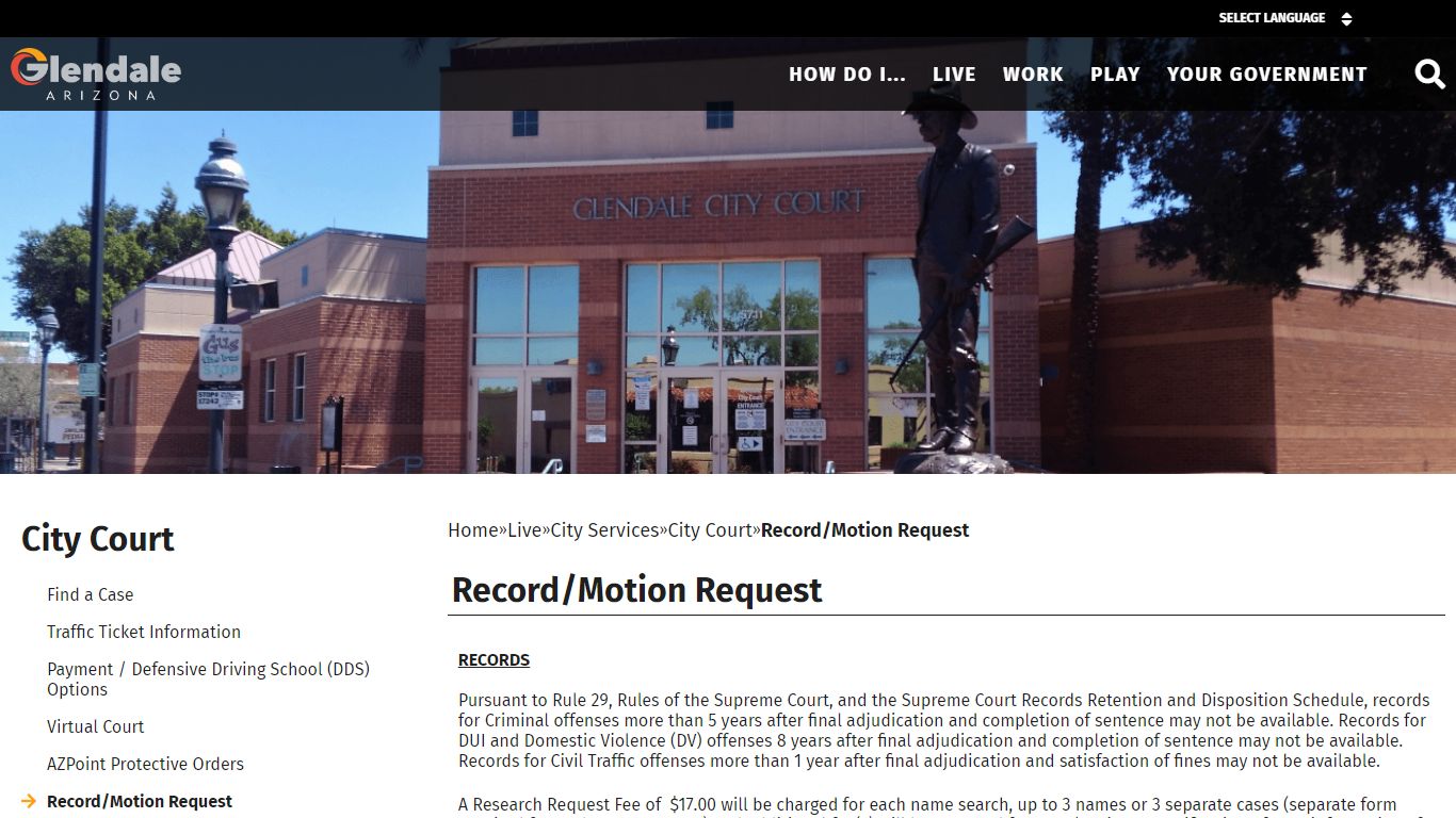 Record/Motion Request - City of Glendale - Glendale, Arizona