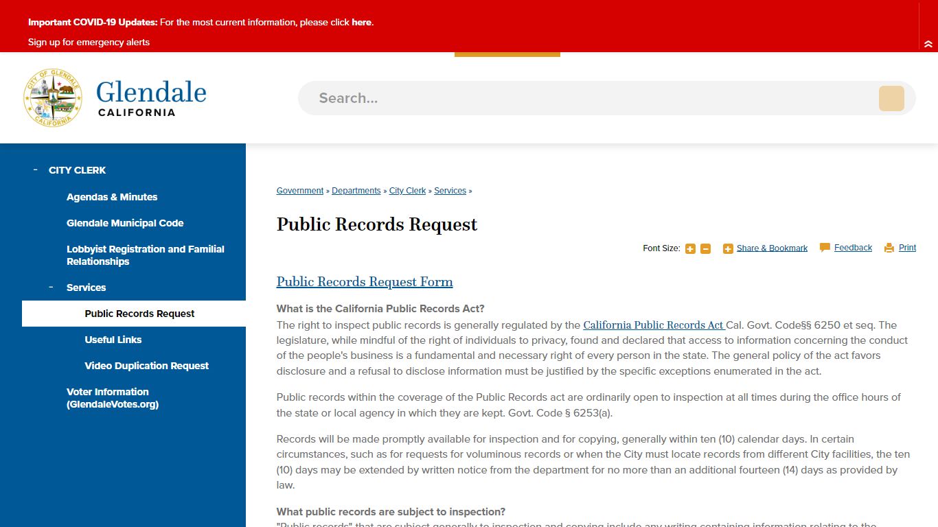 Public Records Request | City of Glendale, CA